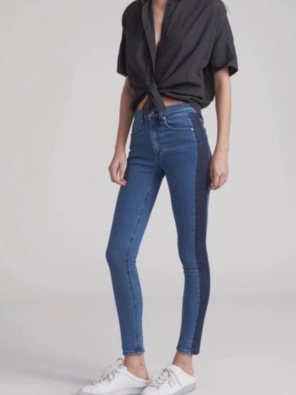 Rag & Bone Two Tone High Rise Skinny Jeans Size 28 Double Indigo